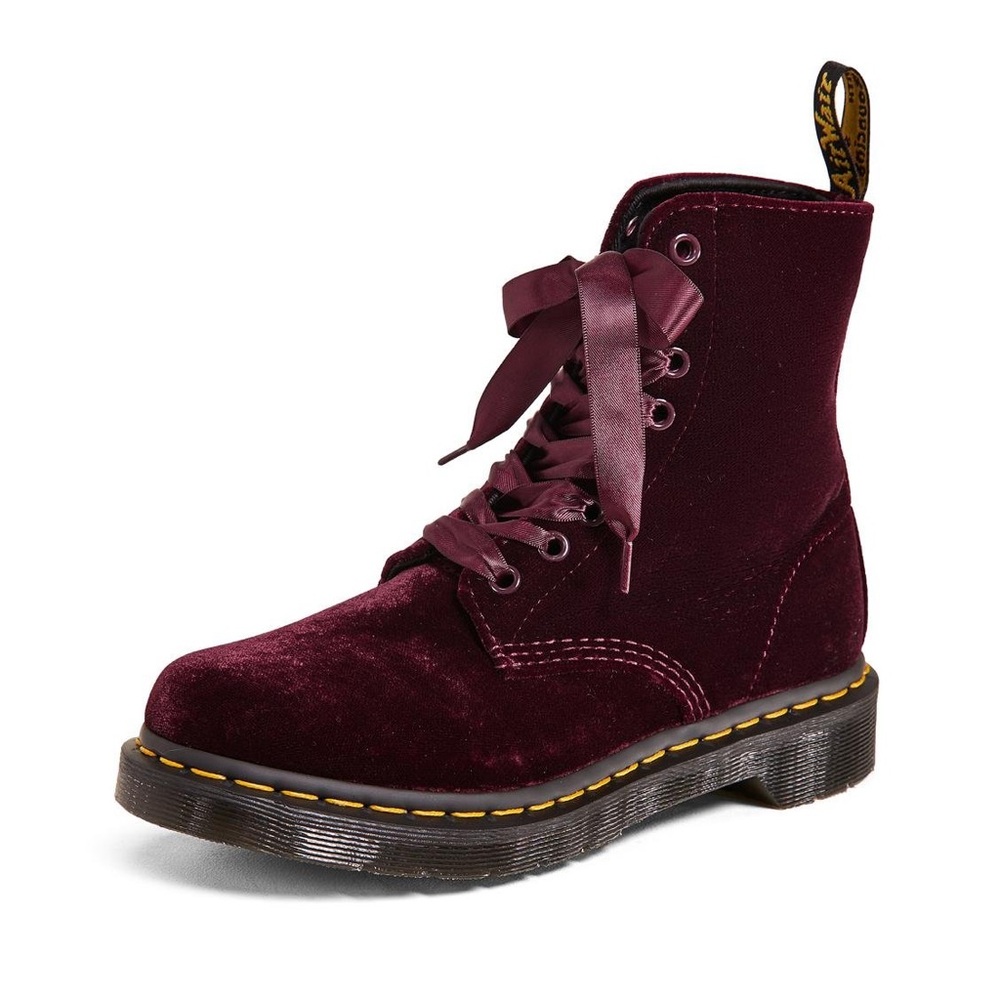 Burgundy velvet Doc Marten boots